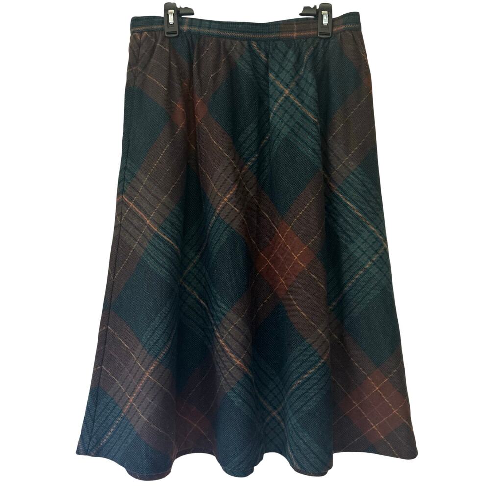 Vintage Koret Plaid Wool Blend A-Line midi Skirt USA Dark Academia fall 12